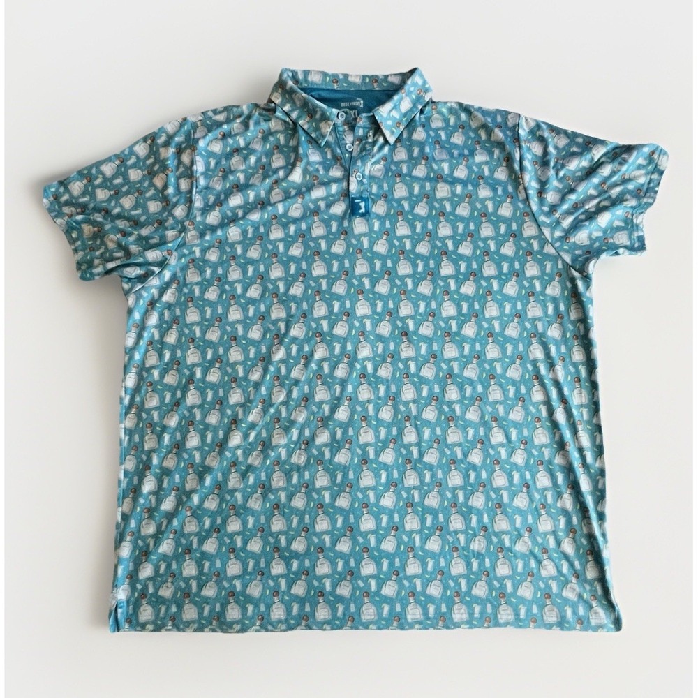 Bogey Bros Men's 3XL Tequila Bottle Golf Polo Shirt Aqua Blue Performance